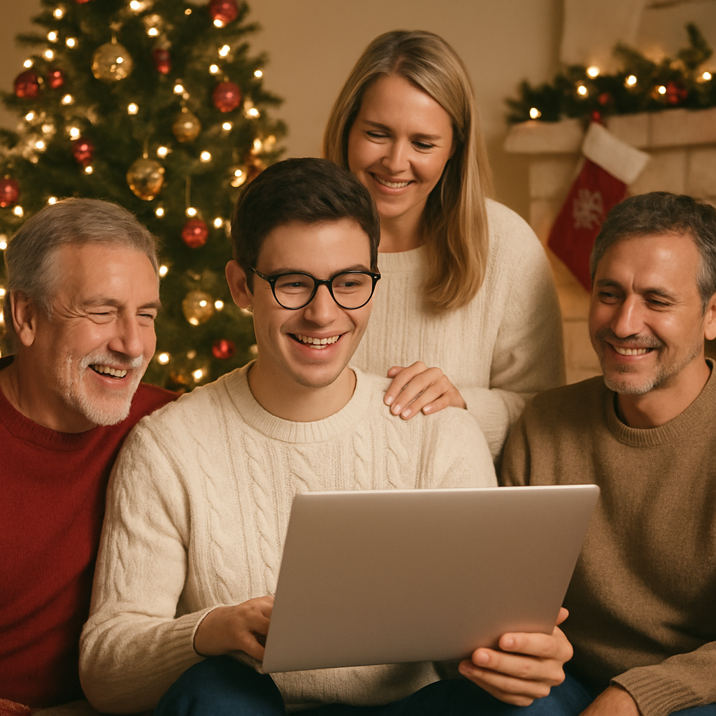 christmas at home student with family